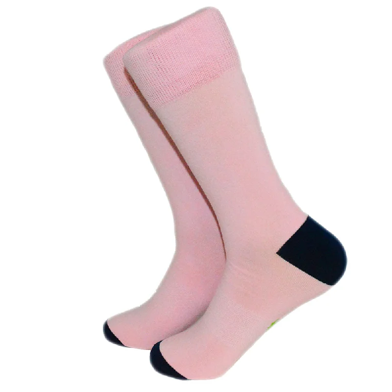 Solid Pink with Navy Toe and Heel Socks - Men's Mid Calf