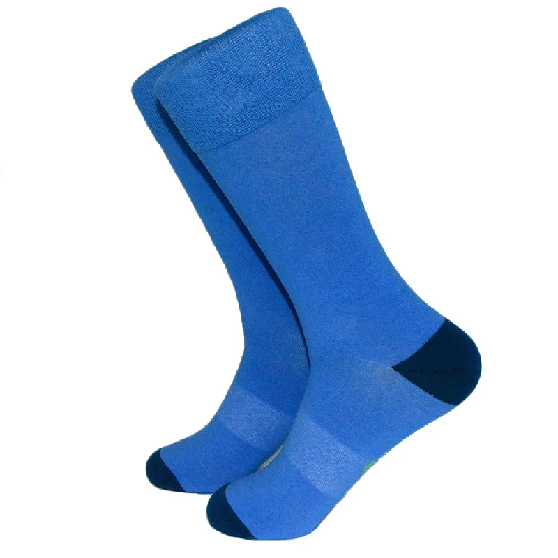 Solid Blue with Navy Toe and Heel Socks - Men's Mid Calf