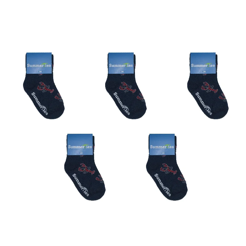 Lobster Socks - Toddler Crew Sock - Red on Navy - 5 Pairs