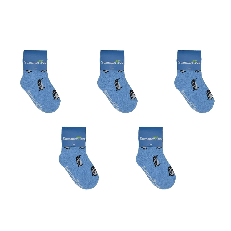 Penguin Socks - Toddler Crew Sock - Blue - 5 Pairs