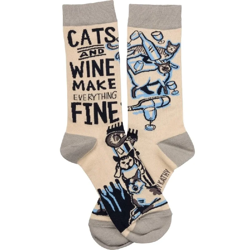 The Bullish Store Cats And Wine Make Everything Fine Novelty Socks