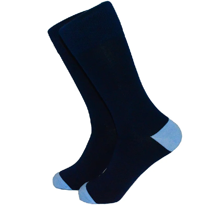 Solid Navy with Blue Toe and Heel Socks - Men's Mid Calf