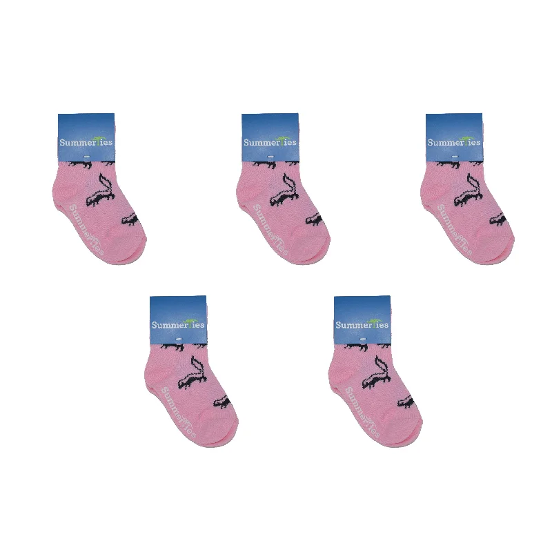 Skunk Socks - Toddler Crew Sock - Black on Pink - 5 Pairs