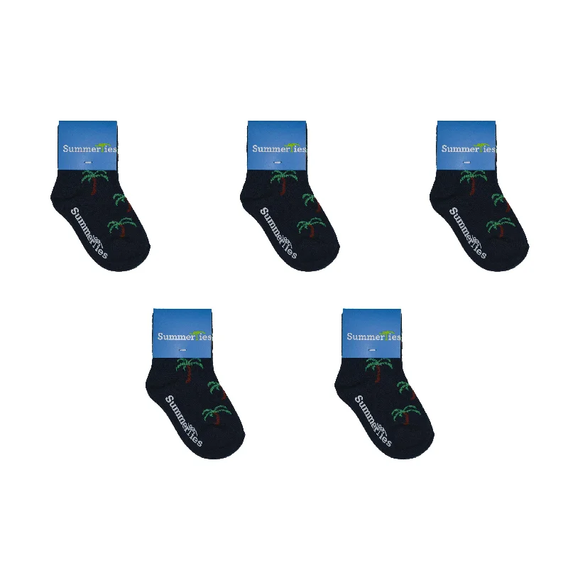 Palm Tree Socks - Toddler Crew Sock - Navy - 5 Pairs