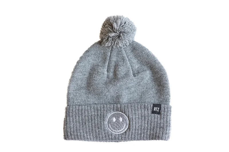 Heather Grey Smiley Pom Pom Hat