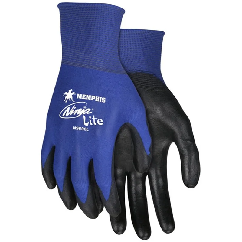 Ninja Lite Work Gloves, 18 Gauge Blue Nylon Shell, Polyurethane Coated Palm and Fingertips