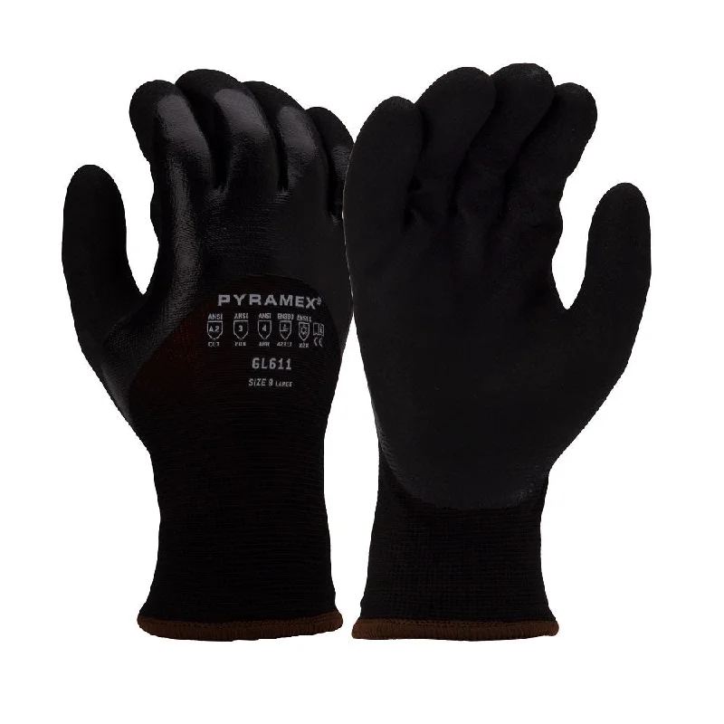 Pyramex Sandy and Smooth Double Dipped Nitrile Coated Insulated Work Gloves GL611 (12 Pair)