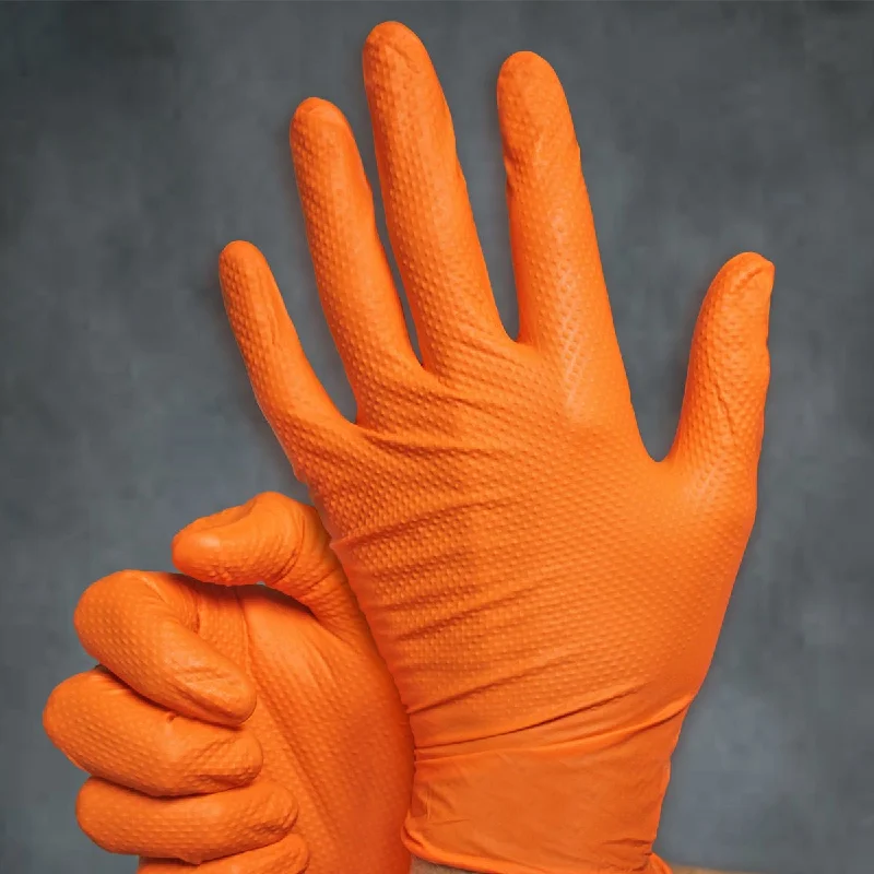 Disposable Nitrile - CATCH Nitrile Disposable Gloves with Pyramid Grip Texture, Industrial, Powder-Free, Orange, 9 mil (Box of 100)