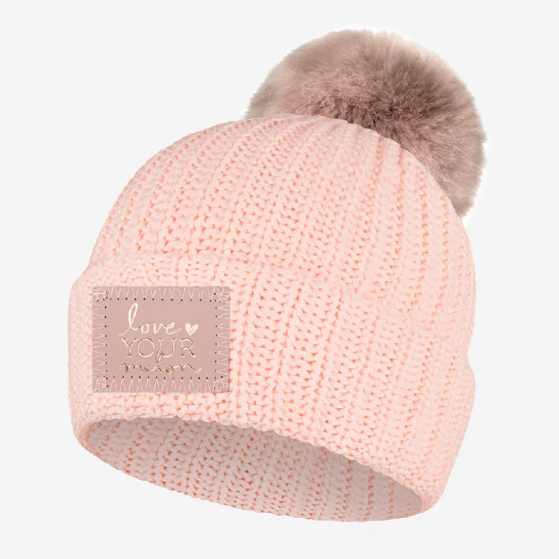 Blush Monochrome Rose Foil Pom Beanie