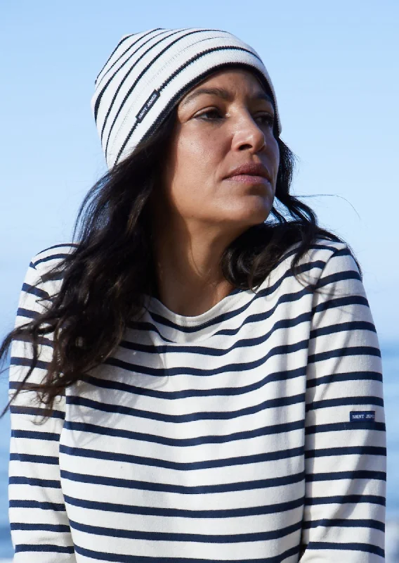 CARTIER - Nautical Striped Wool Blend Beanie (IVORY / NAVY)