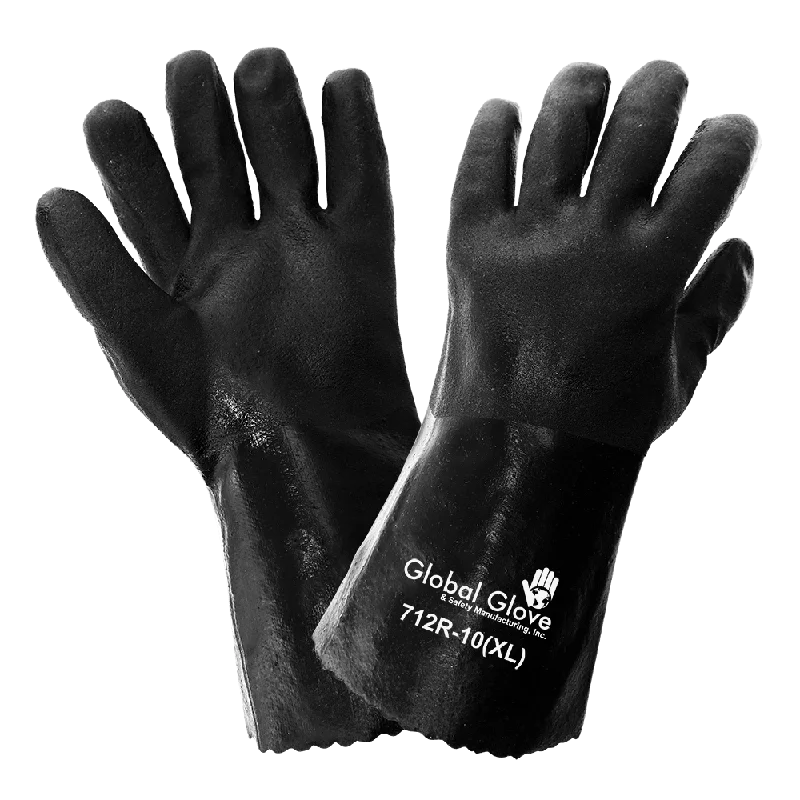 Double Dipped PVC Coated Chemical Work Gloves, 712R - 12" Gauntlet Cuff, Size 10 - XL (1 Pair)