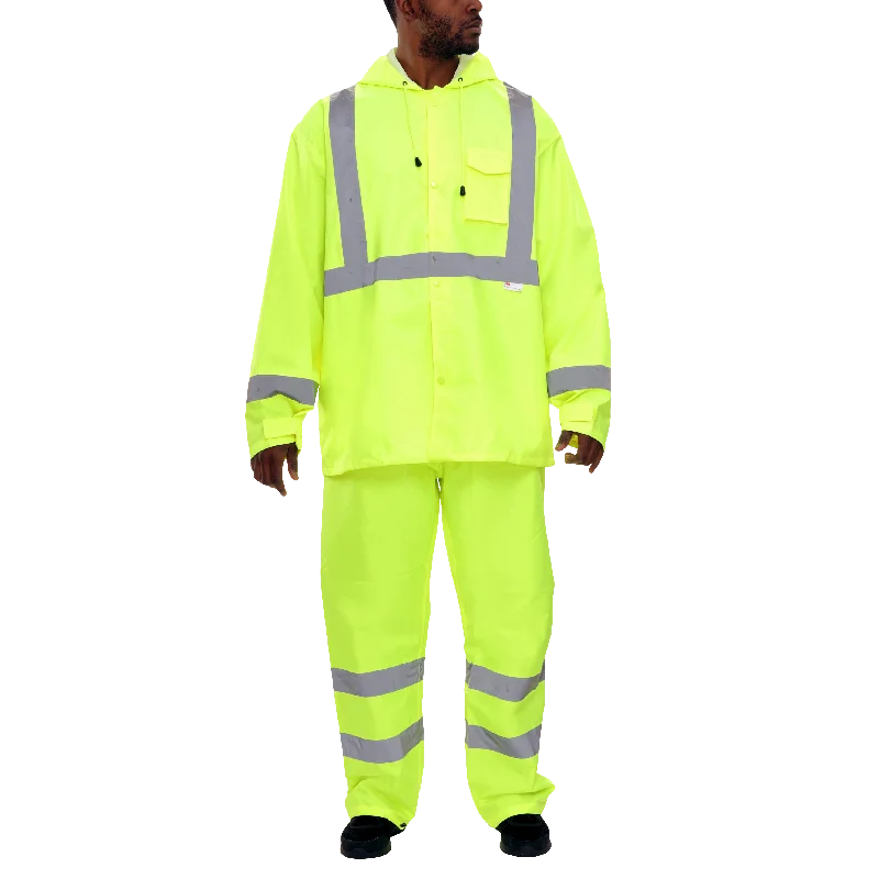 Safety Raingear Hi Vis Rainsuit Waterproof Hooded Parka & Pants