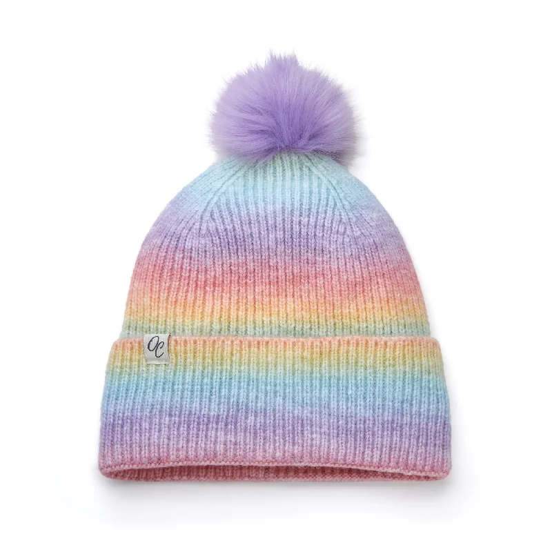 Only Curls Satin Lined Knitted Beanie Hat - Rainbow with Pom Pom