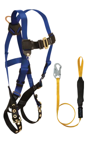 FallTech Back D-ring , Tongue Buckles, 5pt, 6' Looped SoftPack Lanyard with Snap Hook