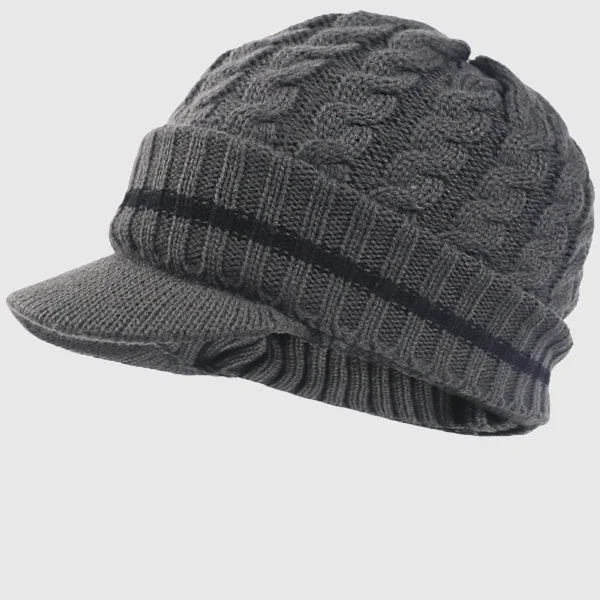 Men Thick Fleece Beanie Visor Winter Hat B321