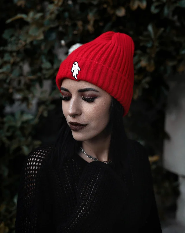 Vampire Red | Ghostie Embroidered & Reversible Knit Beanie