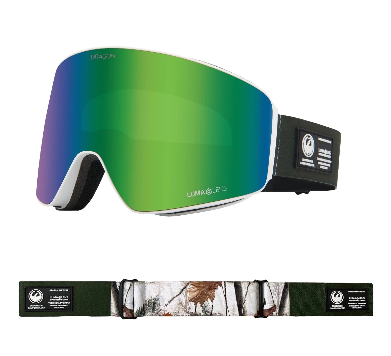 Dragon PXV Snow Goggles 2022 Alpine Camo / Lumalens Green Ion + Spare Lens