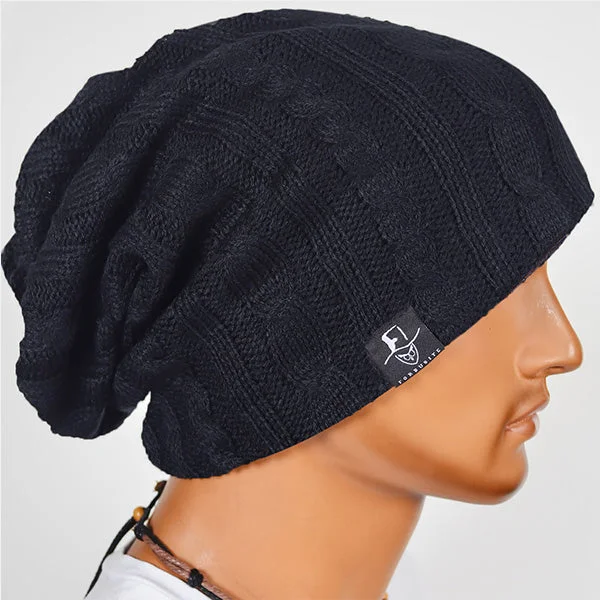 Mens Cable Knit Beanie Slouchy Hats B5006