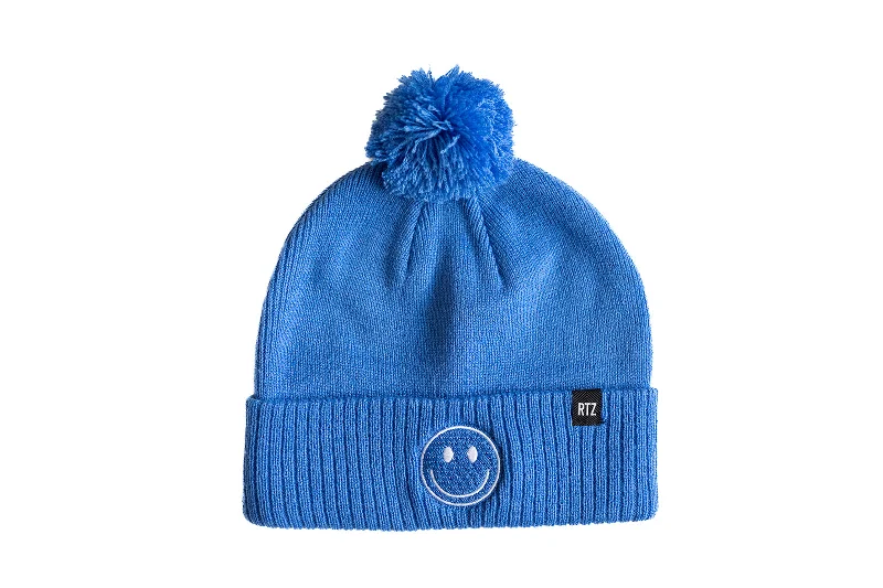 Cobalt Smiley Pom Pom Hat