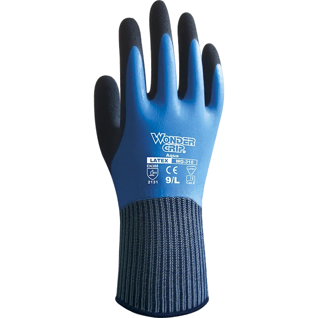 Wonder Grip WG-318 Aqua Water Resistant Latex Coated Work Gloves, Dozen (12 pairs)