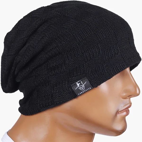 Mens Checked Knit Slouch Beanie Hat B5021