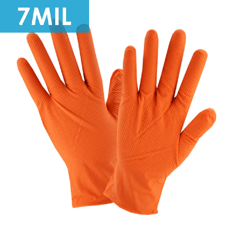 Disposable Nitrile Gloves, 2940, Orange 7MIL, Diamond Texture 10 Boxes/Case