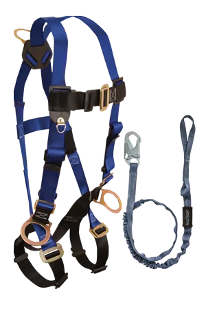 FallTech Back and Side D-rings, Mating Buckles, 5pt, 6' Looped Internal with Snap Hook