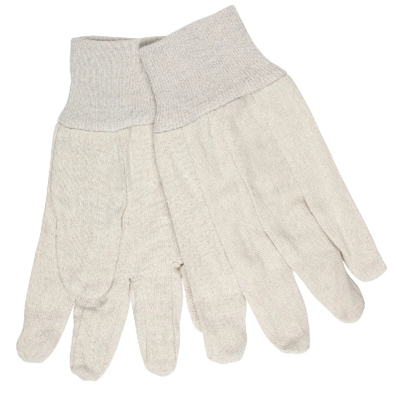 8oz White Cotton Canvas Work Gloves with Clute Pattern, Straight Thumb and Knit Wrist, Size Large (12 Pairs)